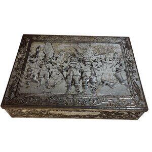Rembrandt Embossed Metal Tin Box With Detailed Battle Scene Vintage